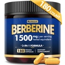 Berberine Supplement, Wysoka wytrzymałość Berberine 1500MG, 180 Caps - Plus Citrus Bergamot, Berberine HCI Suplementy korzeniowe - Metaboliczne, AMPK Wsparcie zdrowej wagi - Wegan, Organic, Non-GMO
