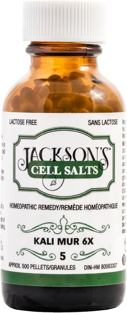 Jackson # 5 Cell Salt Kali mur 6X (500 Pellet Bottle) - Certified Vegan, Lactose-Free Schuessler Tissue Salt Kali muriaticum 6X