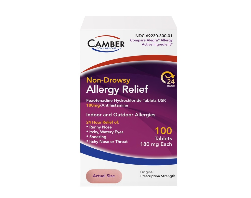 Camber Fexofenadyna Antyhistamina Non-Drowsy Wewnętrzny Outdoor 24 godzin Alergia Relief Medicine 100 Tabletki