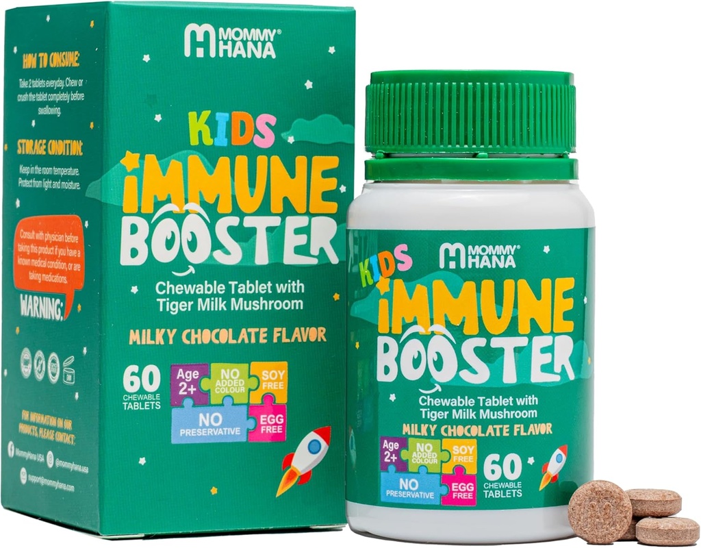 Suplement immunologiczny dla dzieci - Witamina D, Grzyb z mleka tygrysa, Kolostrum, Prebiotyk - Kompletna guta i immunologiczna Boost, Naturalne wsparcie immunologiczne układu oddechowego dla dzieci & Toddler- 60 Smaczne czekoladowe Chewable