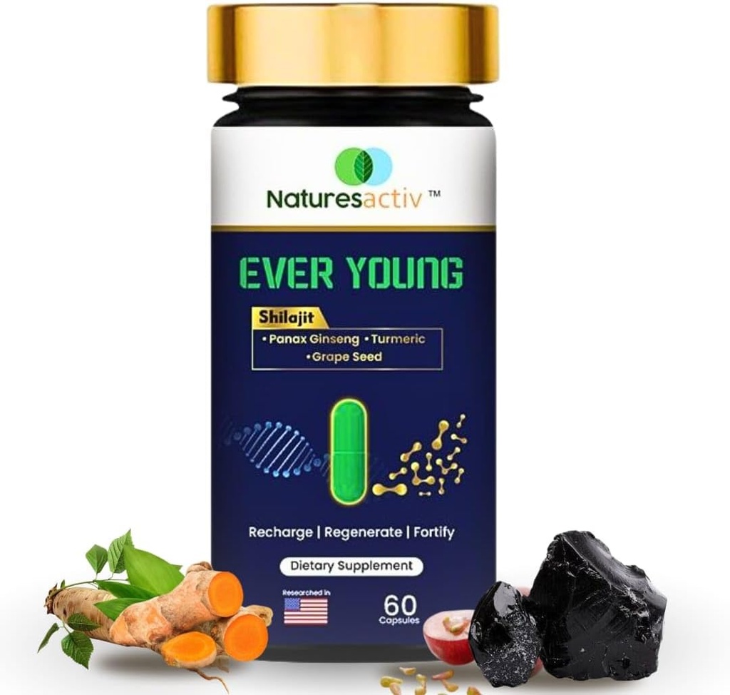 EG kapsułki - Wszystkie naturalne Shilajit, Turmeric - Curcumin, Panax Ginseng & Grape Seed Extract z Bioenhancer
