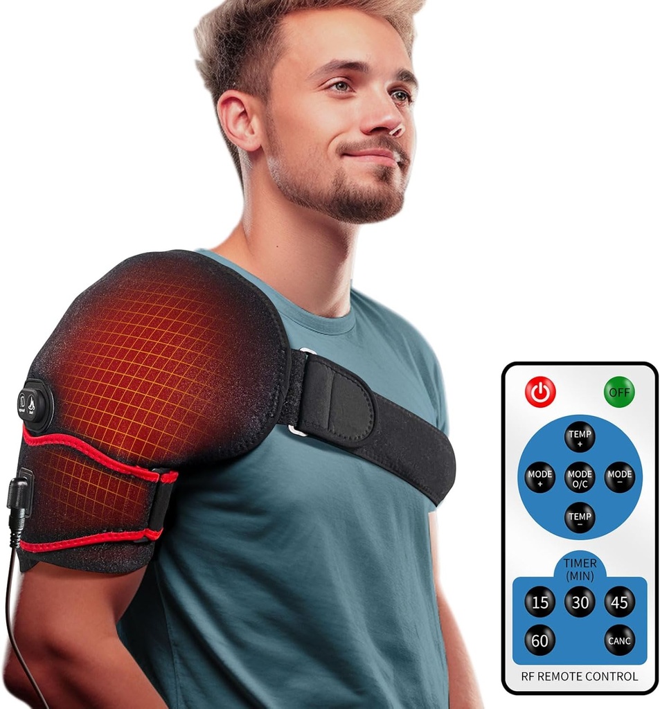 Masażer opatrunkowy do opatrunków przeciwbólowych, masaż wibracyjny Ogrzewane opaski na lewe ramię Mrożone ramię, Rotator Cuff Urazy, Zapalenie stawów dla mężczyzn Kobiety - XL / XXL