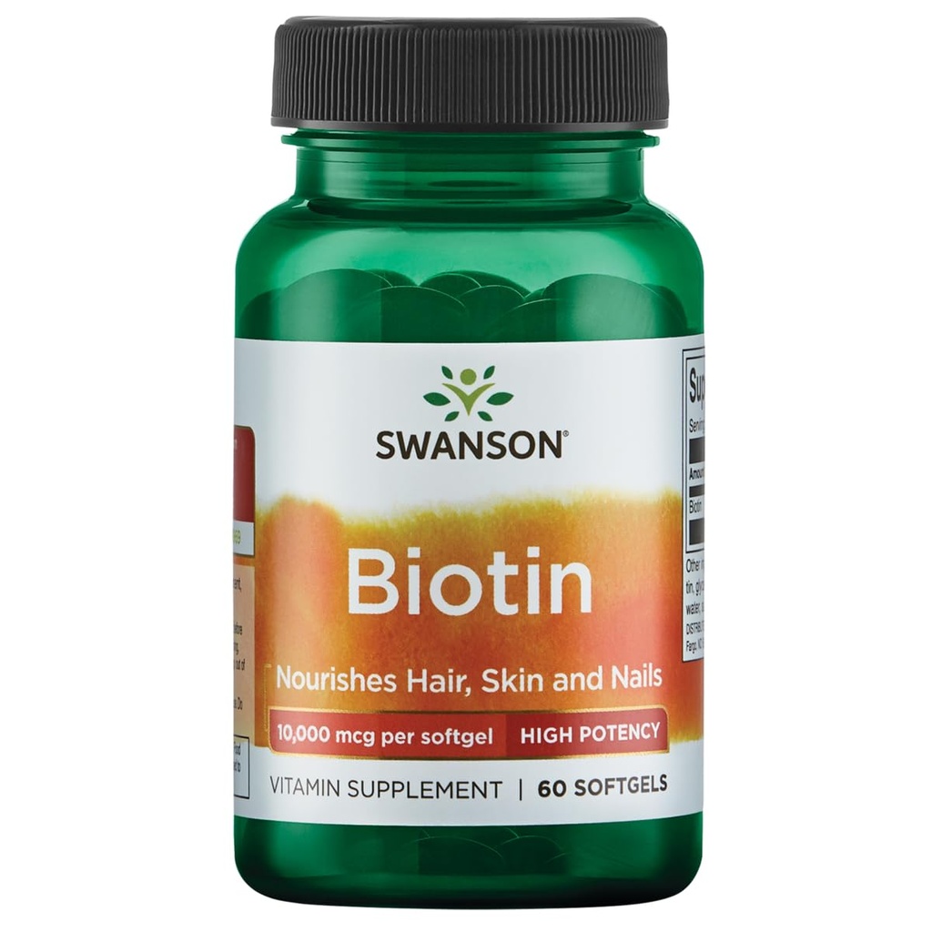 Swanson Super Siła Biotin Witamina 10000 µg 60 Sgels