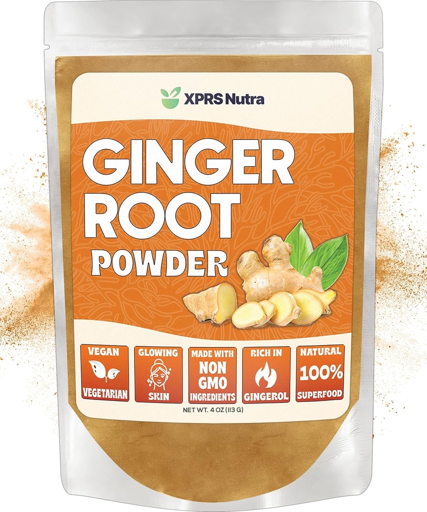 XPRS Proszek imbirowy Nutra - Proszek korzeniowy premium gruntowy z silnym aromatem pikantnym - Proszek imbirowy - Wegański Przyjazny do zrównoważonego wzrostu Ginger proszkowany (4 unce)