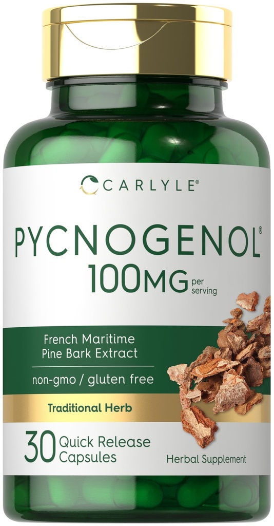 Carlyle Pycnogenol 100mg Xiv 124; 30 kapsułki Xiv 124; French Maritime Pine Bark Extract Xiv 124; Pinus Pinaster Xiv 124; Non- GMO and Gluten Free Supplement