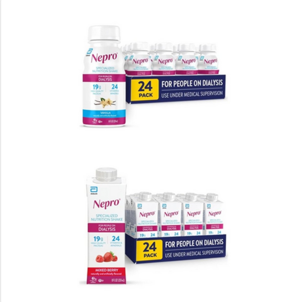 NeproNutrition Shake for People on Dialise, Vanilla, 8 fl oz, (Pack of 24) & NeproNutrition Shake for People on Dialise, Mixed Berry, 8 Fl Oz (Pack of 24) Xion124; Razem 48