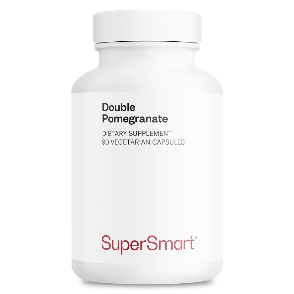 Supersmart - Podwójny Granat (Wysoka Siła) - 90% Kwas Ellagiczny & 40% Punicalagins - Pomegranat Extract Supplement - Advanced Antioksydant Support 124; Non-GMO & Gluten Free - 90 Kapsułki wegetariańskie