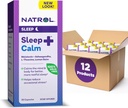 Natrol Sleep + spokojnie Melatonina 6 mg z Ashwagandha, L- Theanine i Lemon Balm, Suplement diety do niespokojnego snu i uspokoić umysł, 30 kapsułki, 30 Day Supply (Opakowanie 12)