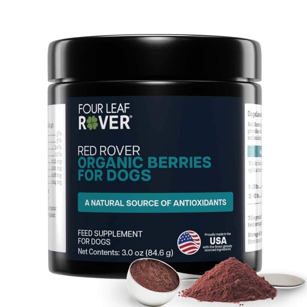 Four Leaf Rover Red Rover - Dog Urynary Tract Supplement - z witamin z ekologicznych jagód i jabłka - Dobre źródło polifenoli i przeciwutleniaczy - 30 dużych psów służby