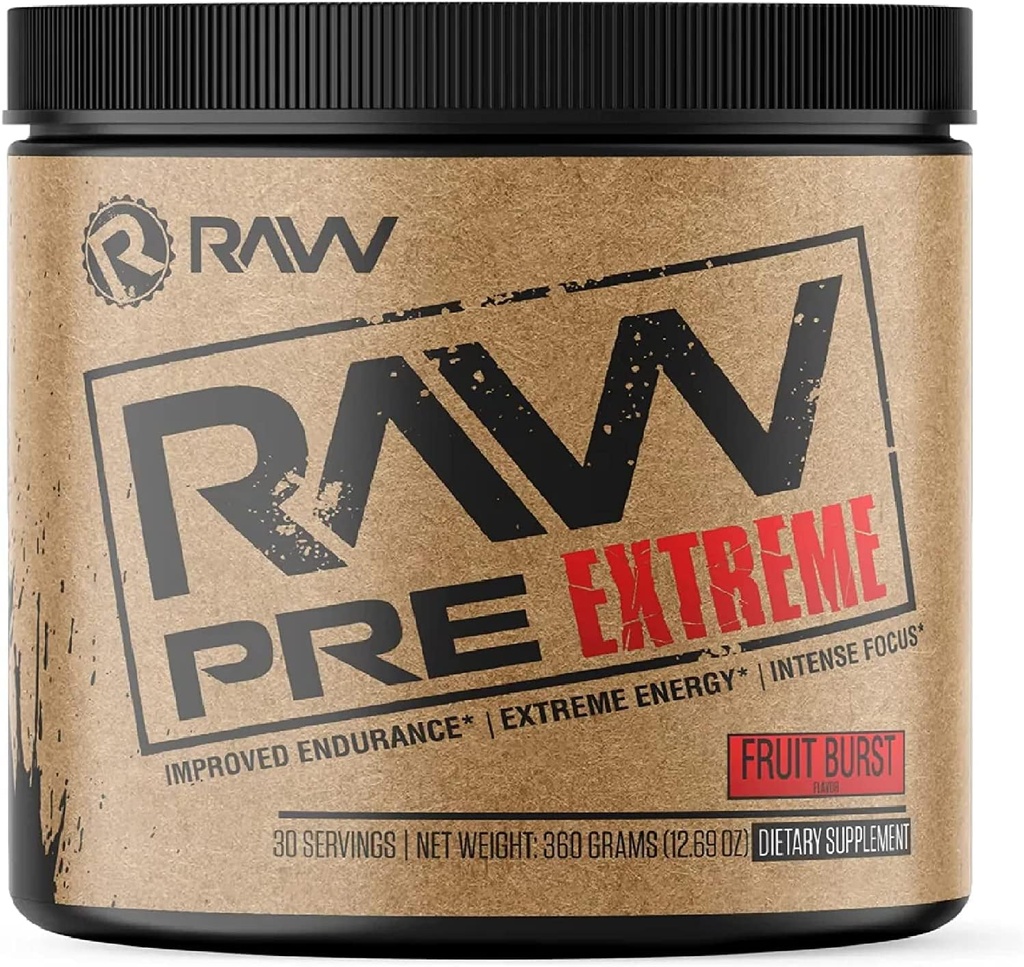 RAW Pretrenowanie Ekstremalne 124; Wysoka stymulant Pretrening w proszku napój, Ekstremalna energia, Focus and Endurance Booster 124; Wytrzymałość wybuchowa i Pompa podczas treningu dla Max Gains 124; Płomienie owoców (30 Służenie)