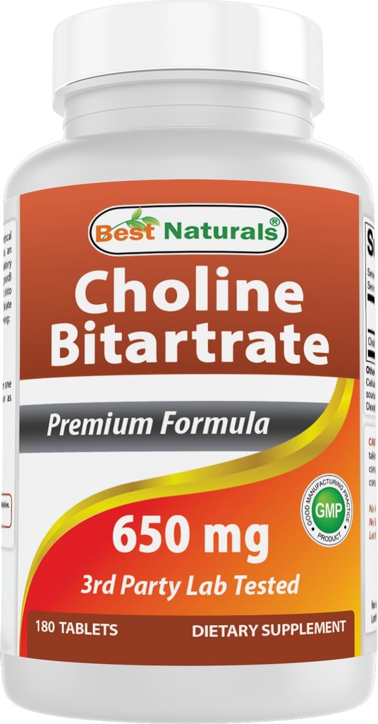 Najlepsi naturalni Choline Bitartrate 650 mg (Non-GMO) dla Zdrowego Kognitywnego Mózgu Funkcja 180 Tabletki