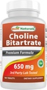 Najlepsi naturalni Choline Bitartrate 650 mg (Non-GMO) dla Zdrowego Kognitywnego Mózgu Funkcja 180 Tabletki