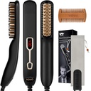 VOVO Prostownica broda Comb Upgrade Professional 2 in 1 Męski Prostownica broda Podgrzewane włosy Prostownica szczotka Przenośne antypoparzenia 6 Temperatura Regulowana z diodowym wyświetlaczem do domu i podróży