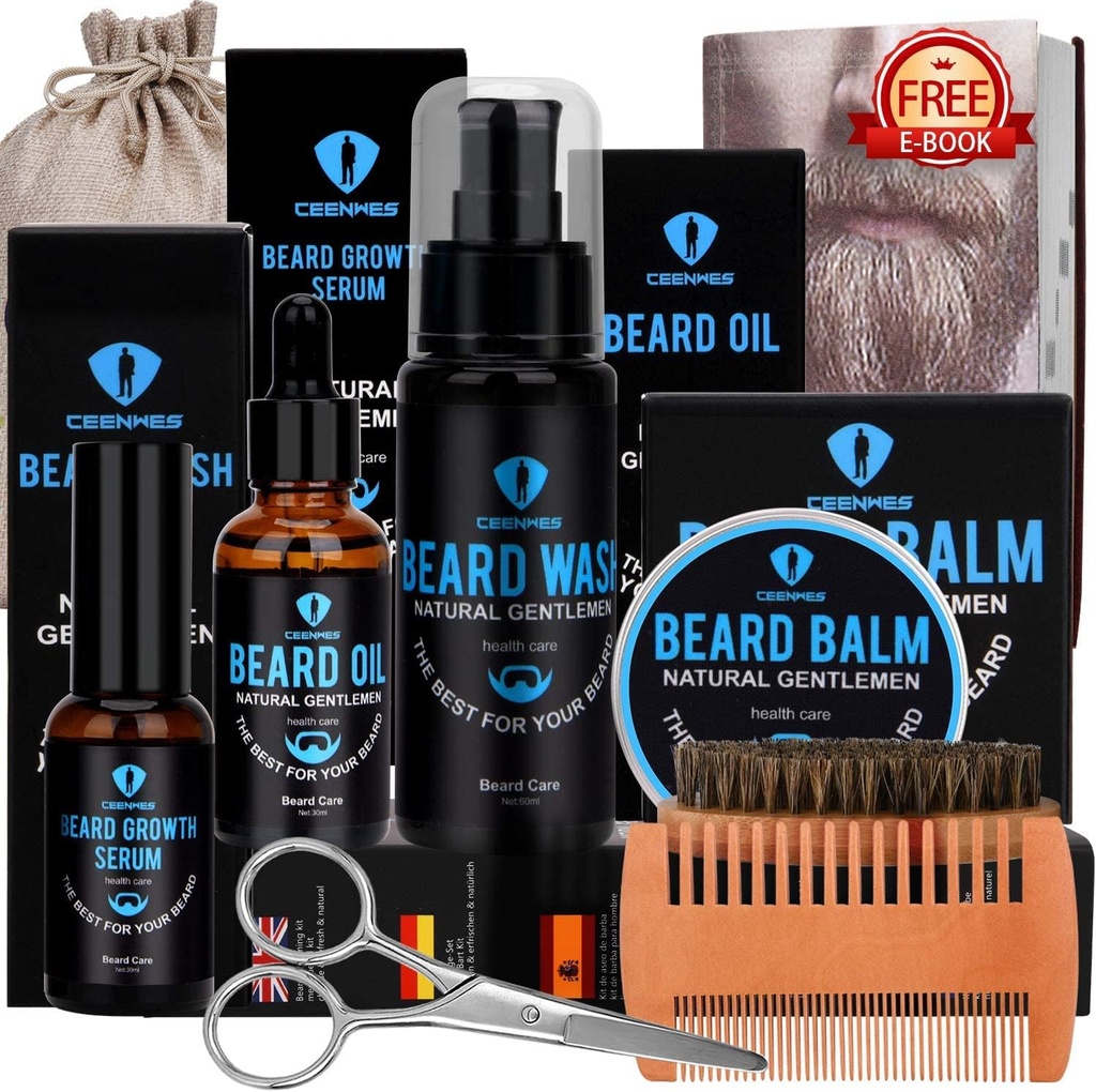 Beard Grooming Kit, Beard Kit with Beard Oil, Beard Growth Serum, Beard Wash, Beard Balm, Beard Brush, Beard Comb, Beard & Mustache nożyce Beard Growth Kit Unikalne prezenty dla mężczyzn