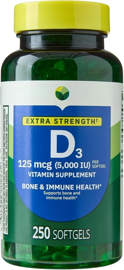 (125 µg) Softgels 124; Wspiera kości, zęby i zdrowie immunologiczne 124; Wysoka moc Sunshine witaminy 124; Easy- to- Swallow Supplement