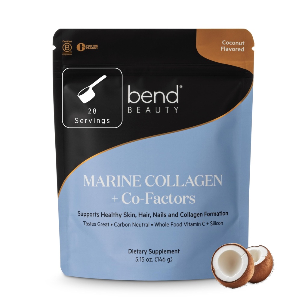 Bend Beauty Marine Collagen + Co- Czynniki 124; Kokosowy aromat Collagen Proszek 124; Zhydrolizowany suplement Kolagenowy 124; Kolagen Fish Peptydes + Krzem + Witamina C 124; Pomaga zdrowej skóry, włosów i paznokci