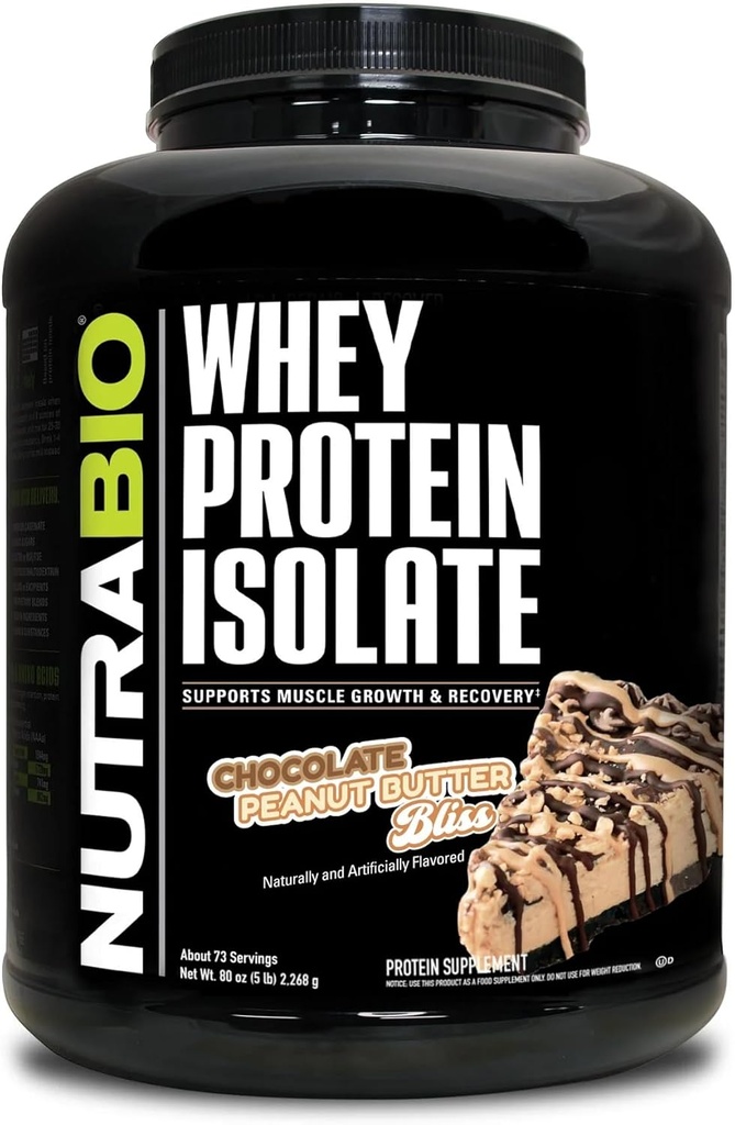 NutraBio 100% Proszek z izolatu białka serwatki, 25g Białko z pełnym profilem aminokwasów, Nie-GMO, Soy & Gluten Free, Niskie węglowodory, Niskie Calorie Białko serwatki, Czekoladowy Masło orzechowe, 5 Lbs