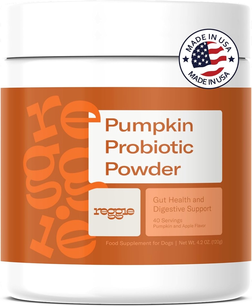 Reggie Pumpkin Probiotic Powder for Dogs Biods 124; 7- Strein Probiotics + Pumpkin for Gut Health, Trawienie & Konsystencja stolca 124; Natural Dog Digestive Supplement Biodieptable 124; Vet- Approved & Made in USA