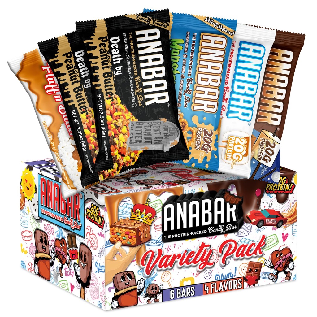 Anabar Protein, The Sampler Pack, The Protein-Packed Candy Bar, Najlepszy na świecie Tasting Protein Bar, Brak alkoholu cukrowego, Wysokie białka, Amazing Delicious, 20 Grams of Protein (6 Barów, Oryginalna odmiana)