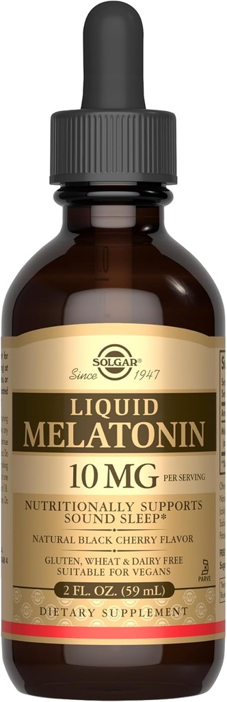 SOLGAR Liquid Melatonin 10 mg, Natural Black Cherry Flavor - 2 fl oz - Wielki dla Jet Lag - Wegan, Gluten & Dairy Free, Kosher - 59 Służenie