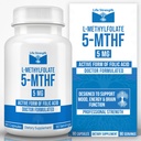 L- Metylofolat 5 MG, Zoptymalizowany i wysoce bioaktywny folian metylowy, Suplement 5-MTHF do nastrojów i wsparcia immunologicznego, Natural Diet Supplement for Energy, Non-GMO & Gluten- Free, 90 Kapsułki