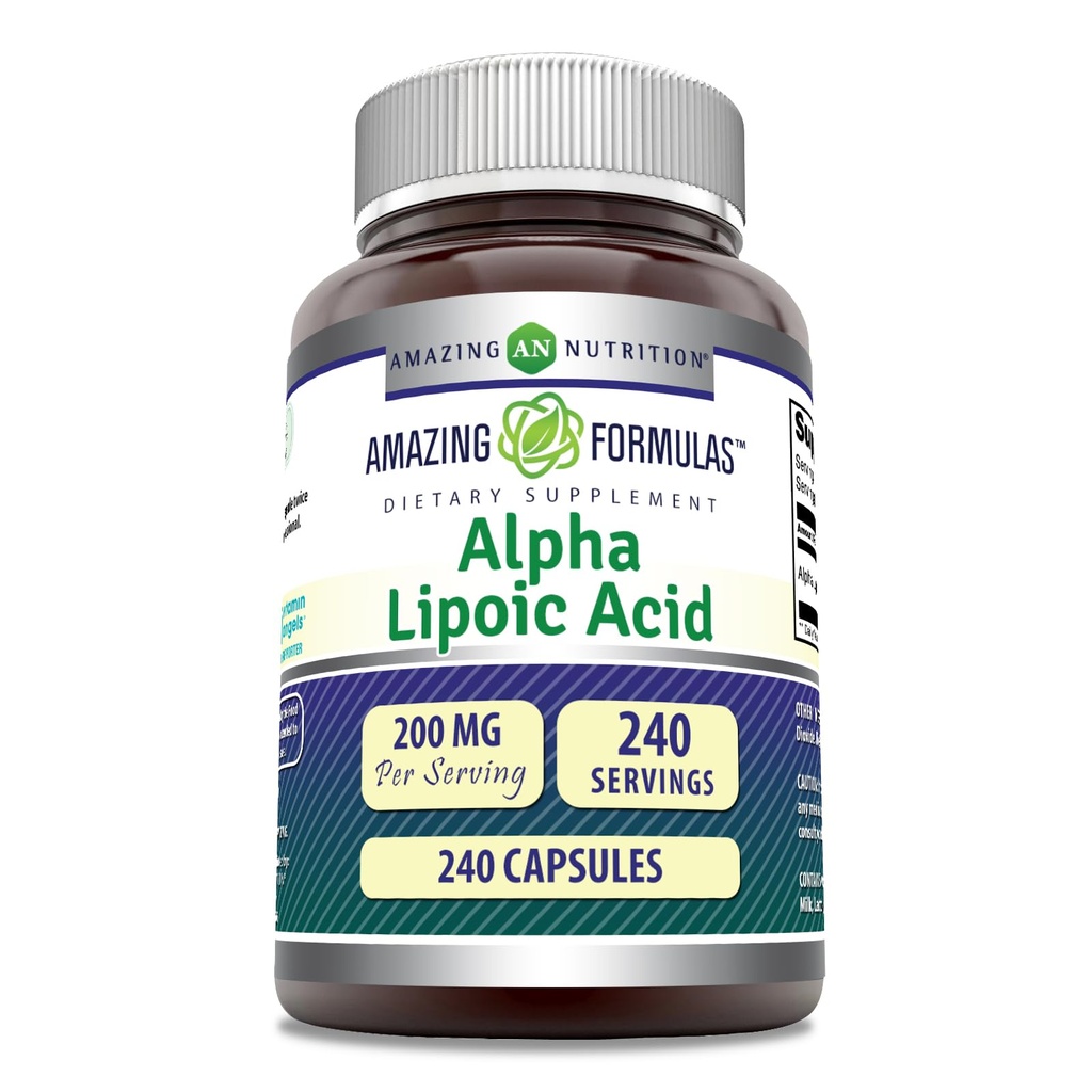 Amazing Supples Alpha Lipoic Acid Acidum 124; 200 Mg Supplement Acidum 124; Capsules Acidum 124; Non- GMO Acidum 124; Gluten- Free Acidum 124; Made in USA (1 Pack, 240 Count)