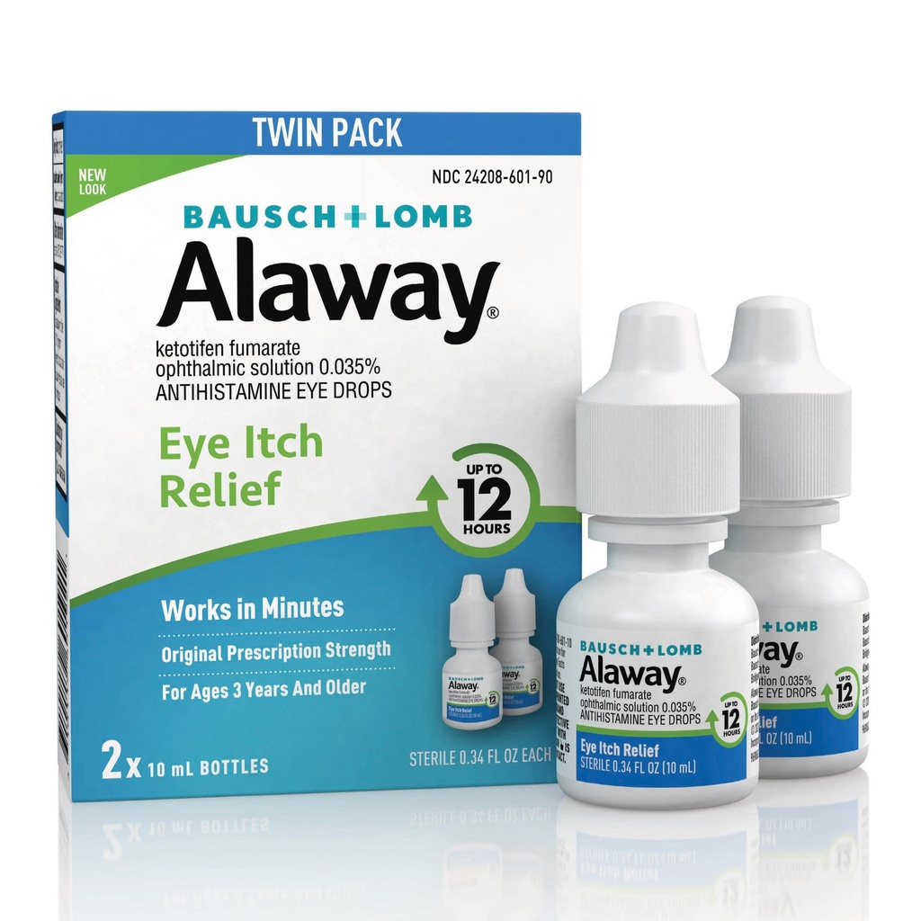 Alaway Antihistamine Eye Drops for Itchy Eyes, Fast- Acting, do 12- godzinny Itch Itch Relief, Klinicznie Tested Prescription- Strength Formuła, 0.34 Fl Oz (Opakowanie 2)