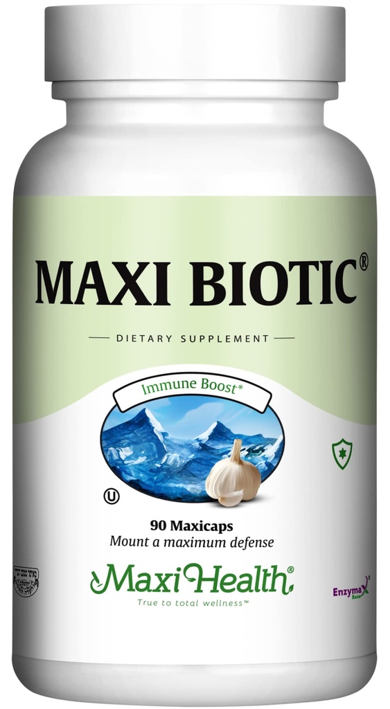 Maxi Health - Maxi Biotic Aged Garlic Extract Kapsułki (90 Count) 124; Suplement do czosnku Kyolic z Spirulina, Echinacea, Oregano i Enzymax - Naturalny przeciwutleniacz - Wellness Support