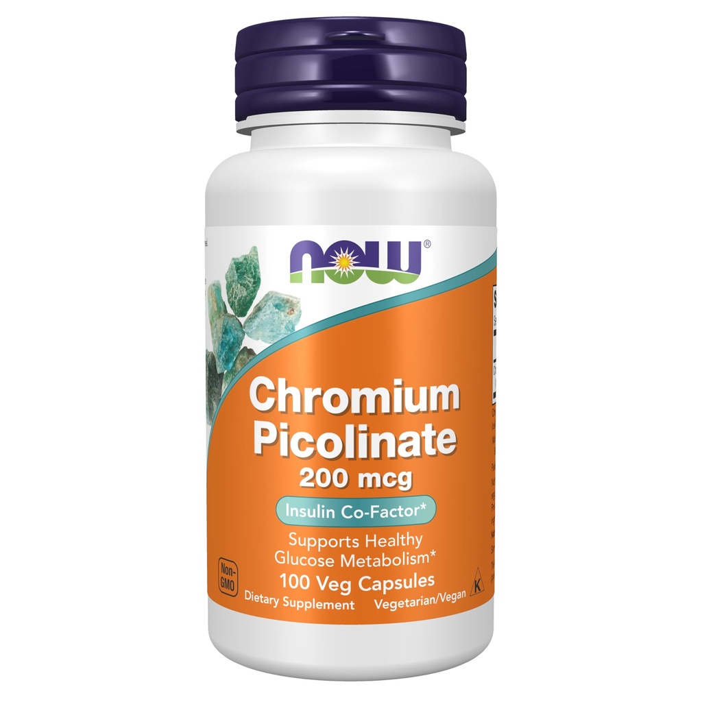 Teraz suplementy, Pikolinian chromowy 200 μg, Współczynnik współdziałania insuliny *, 100 Kapsułek Veg
