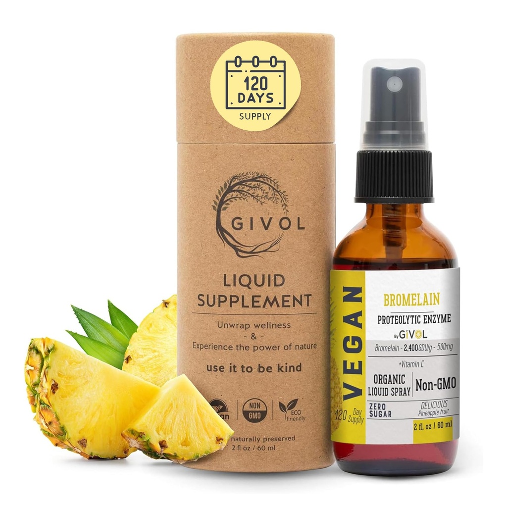 Organiczny ekstrakt bromelainowy Mist- Liquid Ananase Extract - Enhanced Potency 500mg, dla dzieci i dorosłych - for Digestive Health, Inflamative Response, and Healing - Non-GMO - 60ml 120 Day Supply
