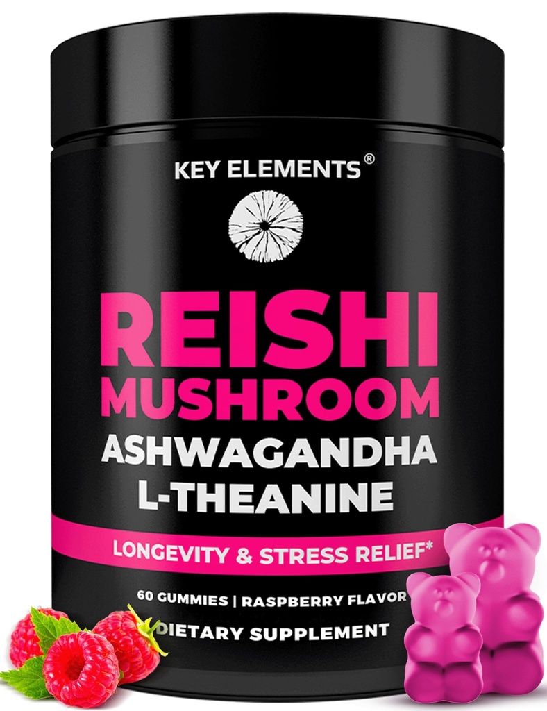 Natural Reishi Mushroom Gummies & L Theanine z Ashwagandha - Pothent Mushroom Supplements for Immune Support, Stress Relief & Poprawić Gummies Sen - Ashwagandha Gummies dla kobiet i mężczyzn