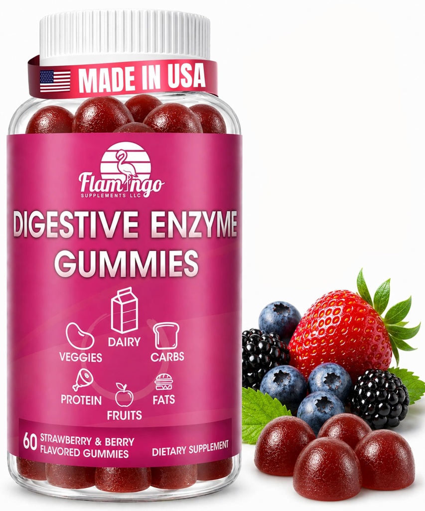 Żywność Enzymy Żucie Gummie: Pomaga Nietolerancja żywności, Debloat, i do Digest Dairy, Węglowodory, Warzywa, Białko, Owoce -Amylase Protase Lipase Lactase - Naturalnie Flavored Wegan Gummies. 60