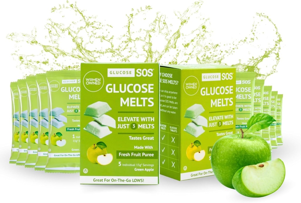 Glukoza SOS Roztopy wykonane z proszku Dextrose Natural Fruit Puree Sugar, Glukoza Tabs, suplement Sport, Szybko działające tabletki z 10 Indywidualne 15g Służenie zielonego jabłka