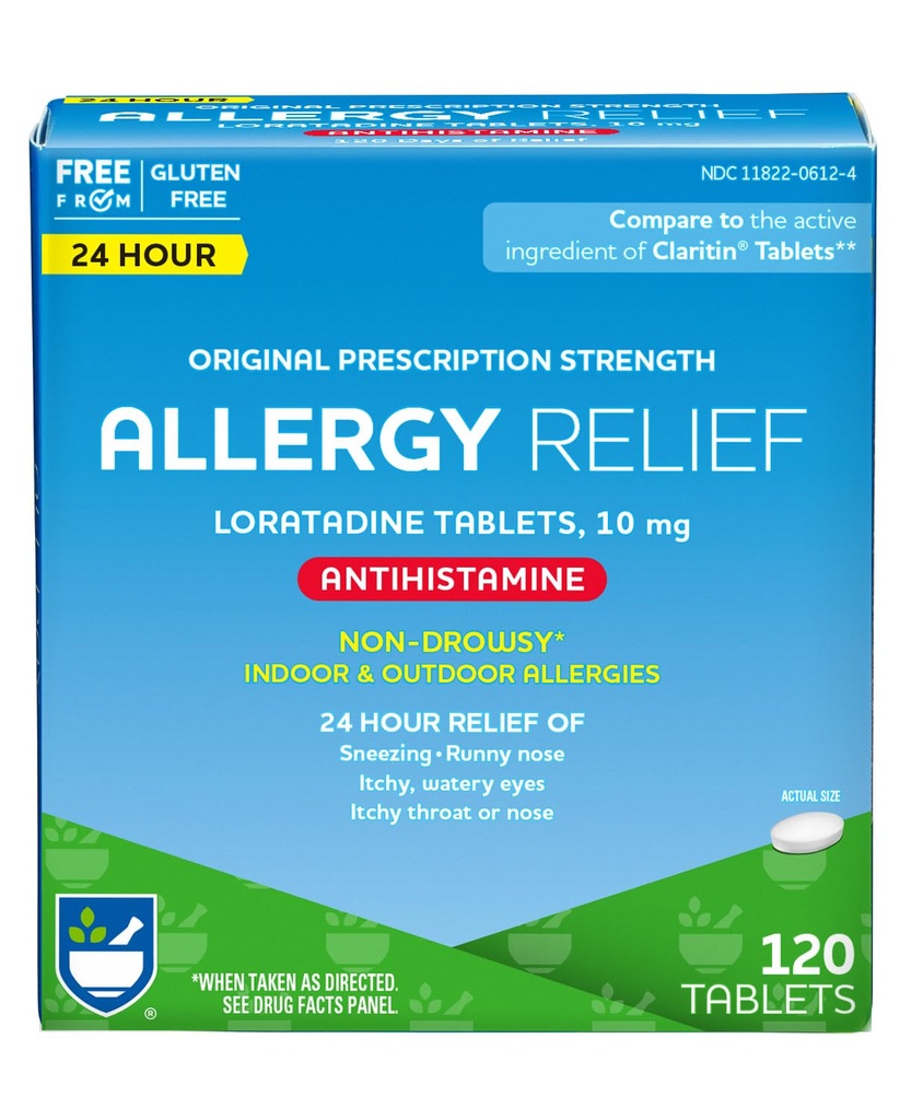 Rite Aid 24 Hour Lorrison 10 mg Allergy Relief Tablets, 10 mg - 120 Hrabia 124; Non- Drowsy Allergy Pills, Medycyna