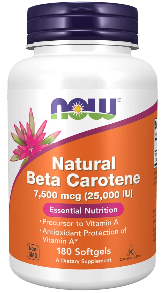 Teraz suplementy żywności, Natural Beta Caroten 25,000 j.m., Esential Nutrition, 180 Softgels