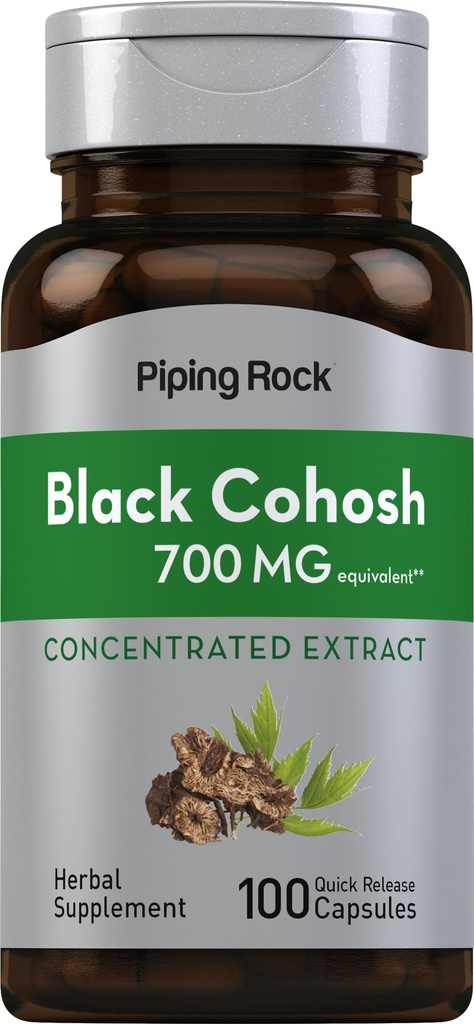 Piping Rock Black Cohosh Root Extract 124; 700 mg 124; 100 Kapsułek 124; koncentrat 124; Non- GMO, Gluten Free Supplement
