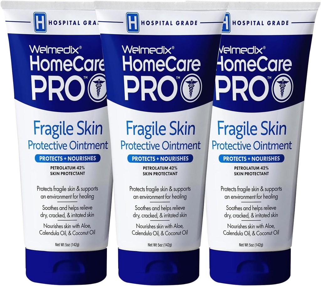 Welmedix Fragile Skin Protective Ointment Ointment 124; Hospital Grade Healing Ointment, Barrier Cream & Skin Protectant w / Calendula for Treatment of Eczema, Łuszczyca, Skóra skórna, Bed Sores, Chafing (Opakowanie 3)