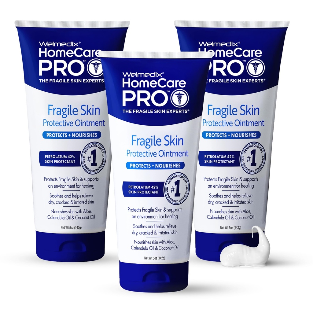 Welmedix Fragile Skin Protective Ointment Ointment 124; Hospital Grade Healing Ointment, Barrier Cream & Skin Protectant w / Calendula for Treatment of Eczema, Łuszczyca, Skóra skórna, Bed Sores, Chafing (Opakowanie 3)