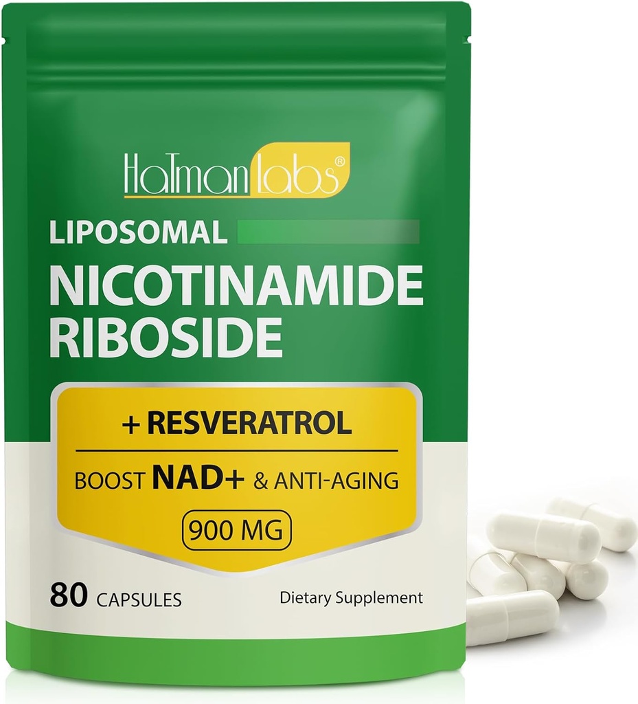 Suplement NAD - Nikotynamid liposomalny Ribozyd 900mg, Resveratrol, Quercetin - Wysokiej czystości suplement NAD dla energii, Wsparcie zdrowia komórkowego, Stamina & Zdrowe Starzenie - Ultra Siła 80 Kapsułki