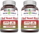 Amazing Formulas Red Yeast Rice 1200mg Per Serving Capsules Supplement Amend124; Non- GMO Amend124; Gluten Free Amend124; Made in USA (120 Count Astrad124; 2 Pack)