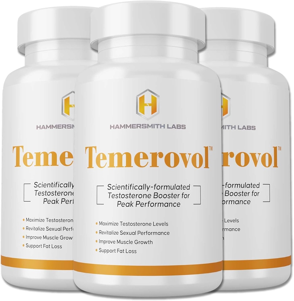 Temerovol - Suplement męski - Wzmacnia energię, siłę i libido - Lean Muscle Builder, 60 Kapsułki - 3 Bułeczki