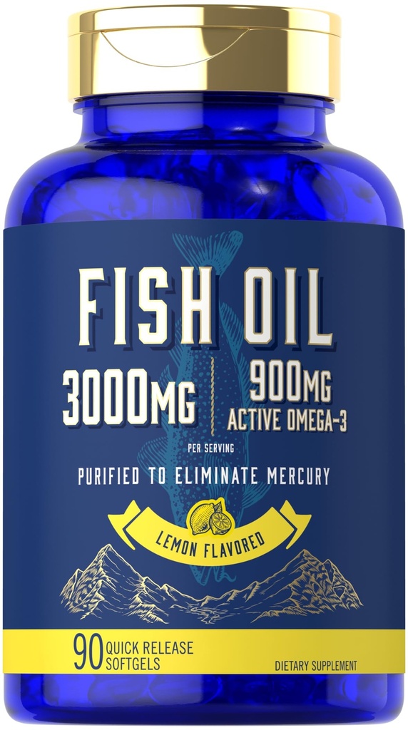 Carlyle Fish Oil 3000mg Xiv 124; 900mg Omega 3 Xiv 124; 90 Softgels Xiv 124; Lemon Flavor Xiv 124; Non-GMO and gluten Free Supplement