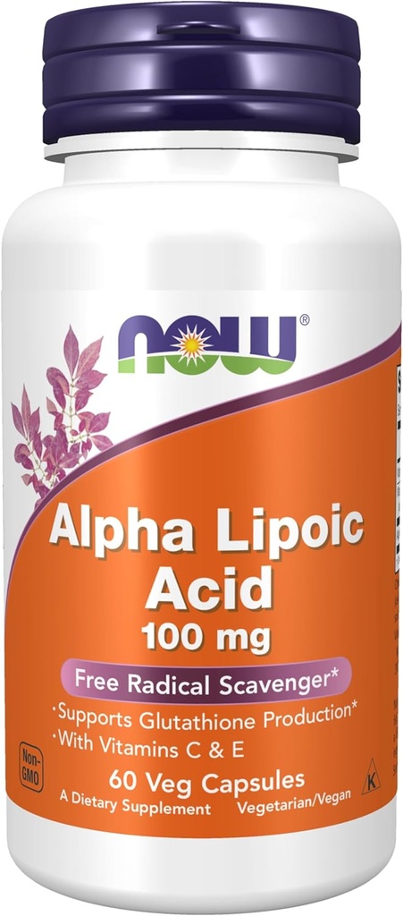 Teraz żywności Suplementy, kwas lipoinowy alfa 100 mg z witamin C & E, Darmowe Radical Scavenger *, 60 kapsułki Veg