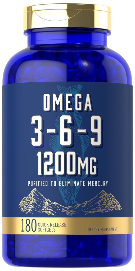 Carlyle Omega 3 6 9 Suplement XI124; 1,200mg XI124; 180 Softgel kapsułki XI124; Triple Omega Complex XIX124; Ryby, Nasienie lniane & Oleje do smarowania z EPA & DHA XIX124; Non-GMO & Gluten Free