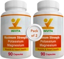 Invita Potasu Magnezu Suplement (180 Kapsułki) Wysoka absorpcja potasu Magnezu Kompleks z asparaginianem i chlorkiem - Wspiera sercowo-naczyniowe, Mięśnie i Nerwy Zdrowie - Nie GMO & Gluten Free