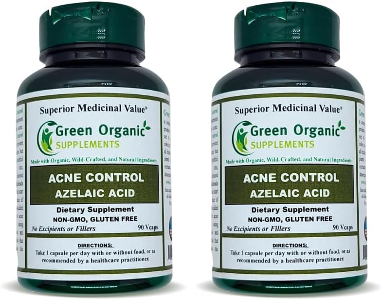 Zielony suplementy organiczne Trądzik, Kwas azelainowy, 90 VCaps, Wysokie wchłanianie, Nie-GMO, Gluten- Free, (Opakowanie 2)