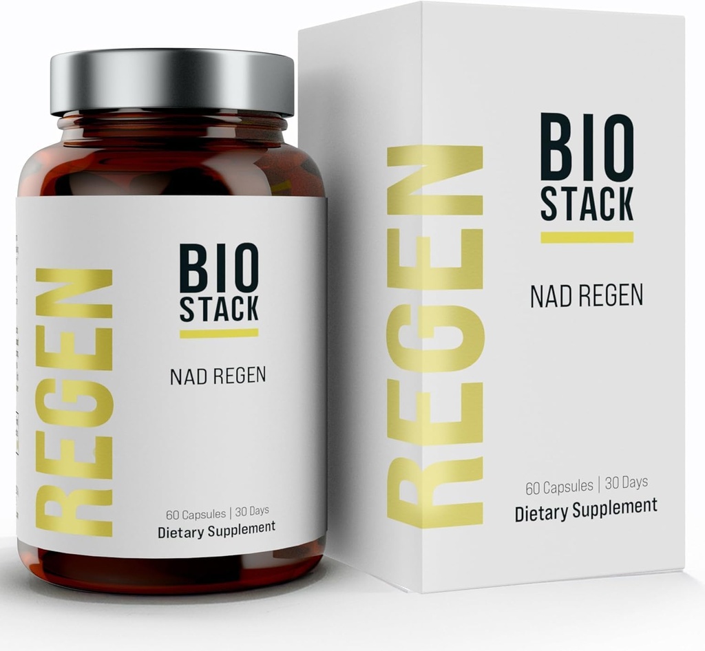 BIOSTACK NAD Regen - Advanced NAD + Suplement z NAD3, Yüth Spermidine, Resveratrol, Niacinamid, 124; NMNH Alternative Alternative, 124; Anti Aging, Longevity & Cellular Health, Witamina B3 Complex (180 kapsułki)