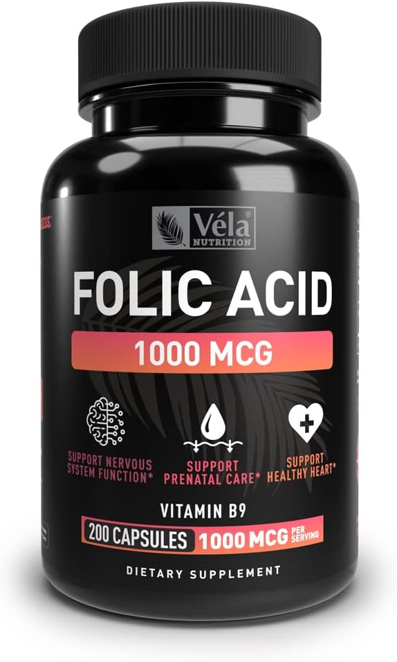 Suplement Folic Acid Supplement Equipment 124; 1000 µg na porcję, 200 kapsułek Equipment 124; Support Heart Health, Prenatal Supplement Supplement Equipment 124; Non-GMO, 3. test Party
