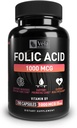 Suplement Folic Acid Supplement Equipment 124; 1000 µg na porcję, 200 kapsułek Equipment 124; Support Heart Health, Prenatal Supplement Supplement Equipment 124; Non-GMO, 3. test Party