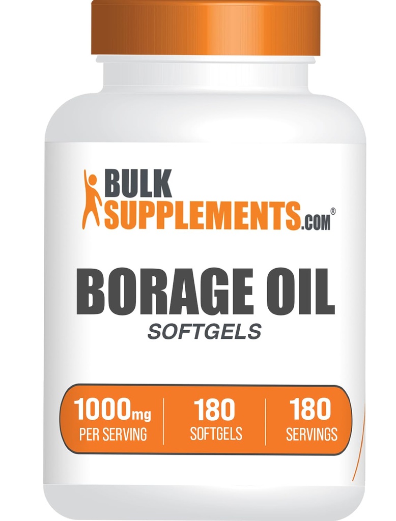 BulkSupplements.com Borage Oil Softgels - Gamma Linolenne Acid Supplement, Borage Oil Supplements, Borage Oil 1000mg - Gluten Free, 1 Softgel per Serving, 180 Count (Pack of 1)